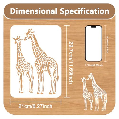 Giraffe Safari Animal Stencil for Painting 8.3" x 11.7" Reusable - style: Giraffe
