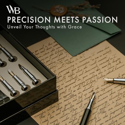Wordsworth & Black Luxury Calligraphy Pen Set, 6 Nibs, Black Rose | Fountain Ink Bottle, Cartridges & Refill Converter, Refillable, Black, High End Gift for Men & Women, Journaling & Lettering - color: Black Rose Gold