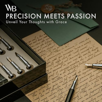 Wordsworth & Black Luxury Calligraphy Pen Set, 6 Nibs, Black Rose | Fountain Ink Bottle, Cartridges & Refill Converter, Refillable, Black, High End Gift for Men & Women, Journaling & Lettering - color: Black Rose Gold