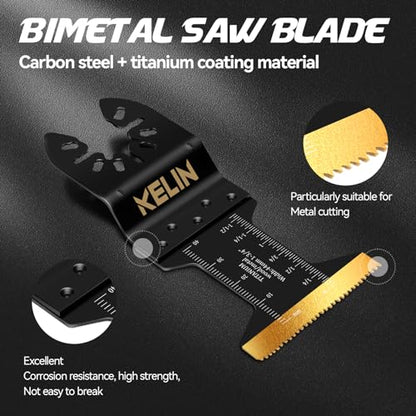 KELIN 28pcs Titanium Oscillating Tool Blades, Universal Multitool Blades | 4 Sizes Oscillating Tool Saw Blades Set for Metal and Wood Detail Cutting, Fit Bosch Fein Milwaukee Ryobi Dewalt - size: 28 PCS