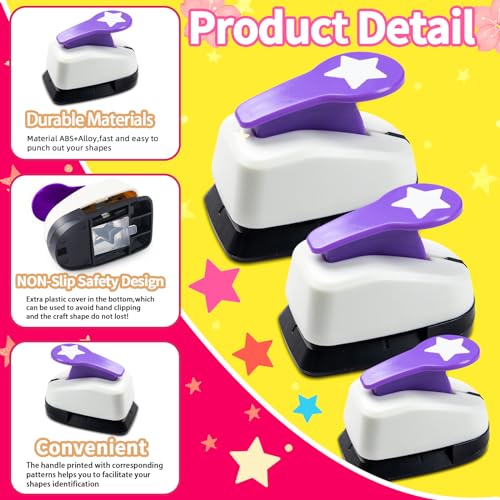 Star Punches for Paper Crafts 3/8", 1", 5/8" Set in Purple - size: 3/8 inch + 5/8 inch + 1 inch