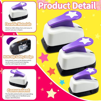 Star Punches for Paper Crafts 3/8", 1", 5/8" Set in Purple - size: 3/8 inch + 5/8 inch + 1 inch
