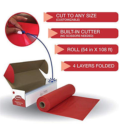 Neatiffy Disposable Plastic Tablecloth Roll | Indoor/Outdoor Table Cloth | Table Cover for Rectangle, Square, Round, Oval Tables | Picnic, Party, Banquet, Birthday, Wedding - 54 in x 108 ft - Red - color: Red