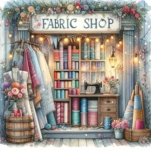 CHWGLFGG 5D Fabric Shop Diamond Art Kits for Adults Beginners 13.7x13.7inch | Diamond Painting Kits DIY Full Round Drill Paint by Diamonds Dot Gem Art for Adults, Home Wall Decor - color: KM606-1