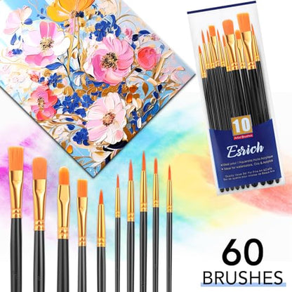 ESRICH 60PCS Paint Brushes, Paint Brush for Acrylic Painting - color: Black, size: 60