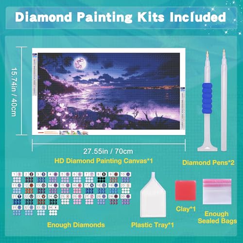 JOOZ Large Diamond Art Kits for Adults DIY 5D Moon Diamond Painting Kits Full Drill Moonlight Beach Diamond Art Painting Gem Painting Kits for Gift Home Wall Decor 27.5x15.7 Inch - color: Moon 044
