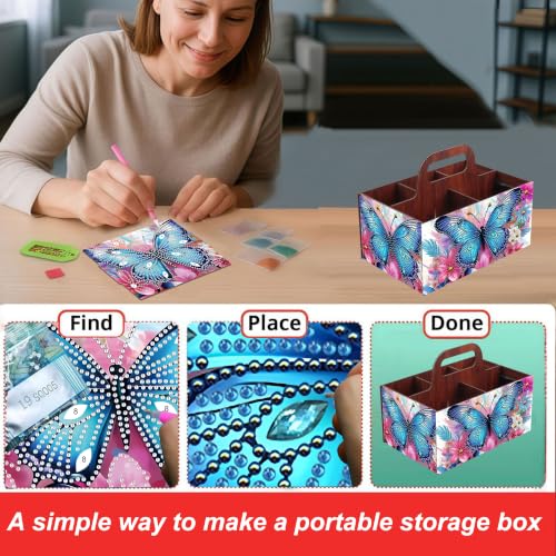LSQFS Butterfly 5-Grid Wooden Diamond Painting Storage Box with Handle - color: Butterfly 2