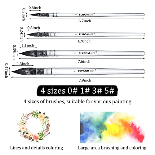 Watercolor Paint Mop Brushes Set, Mop Paint Brushes,Soft Synthetic Squirrel Hair, Pointed Round Mop Brush for Watercolor, Acrylic, Gouache, Aquarelle & Oil Painting, 4 Pcs Set