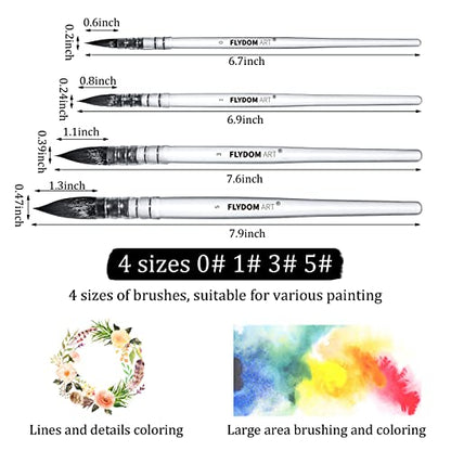 Watercolor Paint Mop Brushes Set, Mop Paint Brushes,Soft Synthetic Squirrel Hair, Pointed Round Mop Brush for Watercolor, Acrylic, Gouache, Aquarelle & Oil Painting, 4 Pcs Set