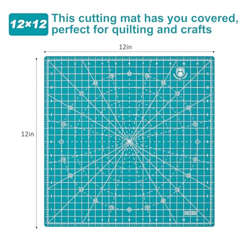 Headley Tools 12"x12" Rotating Cutting Mat, Self Healing Mat with 360-Degree Rotation & Anti-Slip Base, Sewing Board Cutting Mat Perfect for Fabric Quilting Leather Hobby Project, Turquoise - color: Turquoise, size: 12"L x 12"W