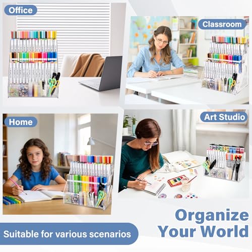 CELSOL Acrylic Marker Organizer – 4 Tier 20 Compartments for Pens, Markers, Art Supplies & Office Essentials – Clear Vertical Desk Storage for Home, Office & School - size: 4 Tier
