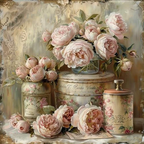 Vintage flower Diamond Art Kits for Adults, Diamond Painting Kit Adults for Beginners, Round 5D DIY Dimond art,Full Drill Painting Kit Art and Crafts for Adults Home Wall Decor【13.8x13.8inch】 - color: JW-090