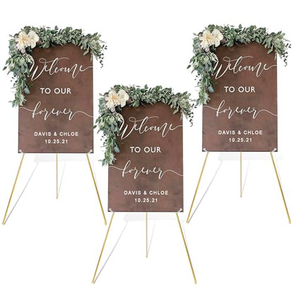 DANMO Easel Stand for Wedding Sign Poster 63'' Instant Display Easel for Floor Adjustable Metal Art Easel Gold 3 Pack - style: Gold 3 Pack