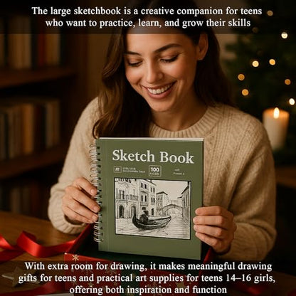 SuFly 11x14 Sketchbook, 100 Sheets Hardcover Sketch Book, 68lb/100gsm Artist Paper, Drawing Books for Teens & Art Gifts. - color: Green, size: 11-x-14-inch:1 Pack