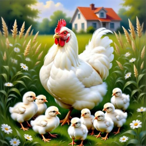 WSLWXSHM Diamond Painting Kits for Adults Chicken, Animal Round Full Drill Diamond Art Kits, 5D DIY Paint with Diamonds Crafts for Home Wall Decoration Gifts 12×12Inch