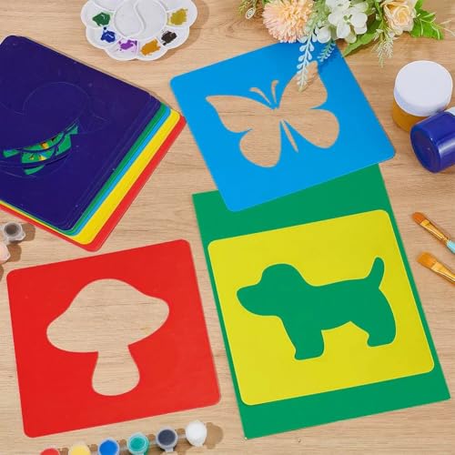 CUTHOLLOW Animals Fruit Plant Stencils, 24PCS 8-Inch Reusable Plastic | 24PCS 8-Inch Animals, Fruit & Plant Shapes, Reusable Washable Plastic, Painting, Crafts, Wall Art & Sidewalk Chalk - style: 24pcs-Animal&Fruit&Plant