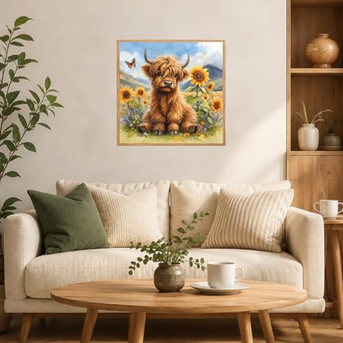 AUKELHJ Framed Paint by Numbers Kit for Adults, Highland Cow, 10x10 inch - color: 06-Cow