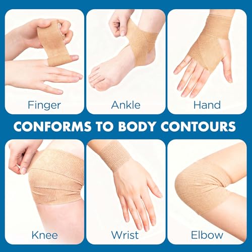 LotFancy Self Adhesive Bandage Wrap, 12 Pack, 2" x 5 Yards Non Woven Medical Tape, Latex Free, First Aid Tape for Athletic Wrist Ankle Sprains Swelling, Tan Color - size: 2x180 Inch (Pack of 12)