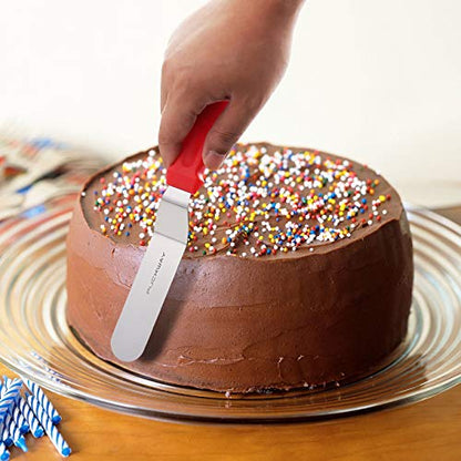 Angled Icing Spatula, Stainless Steel Offset Spatula, Cake Spatula Set of 2 Red 6" & 8" - color: Red