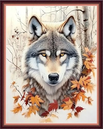 Fanxvivy Stamped Cross Stitch Kits for Beginners Full Range of Cross Stitching Preprinted Embroidery Kits for Adults, 11CT Embroidery Pattern Needlepoint Kits-Forest Wolf King 16x20 inch - color: Artdesign03