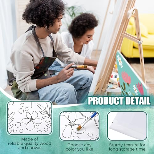 Sherr 20 Pcs Pre Drawn Canvas Floral Art for Painting for Adults | Bulk 8" x 10" Pre Stretched Outline Painting Boards Vibrant Botanical for Beginners Students, Party Favor - style: Floral