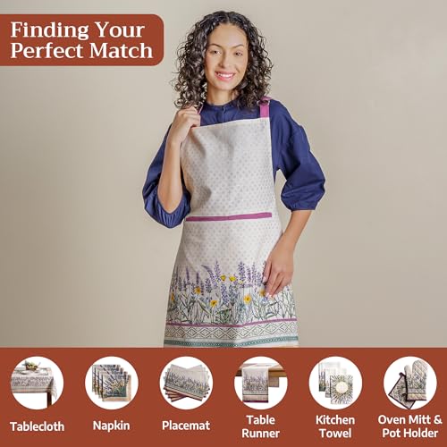 Maison d' Hermine Aprons for women with Pocket 100% Cotton (27.50"x31.50") | Adjustable Neck Strap & long ties Apron Men Chef Wedding Cooking Gardening Server Maid - color: 012 - Fanny Lavender