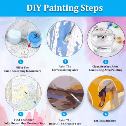 Artunion Framed Paint by Numbers Kit for Adults Beginners & Kids Ages 8-12,Swan Couple Paint by Number with Frame,Animal Paint by Numbers Kit on Canvas 10 * 10 Inch Without Easel - color: ZXT-398-F