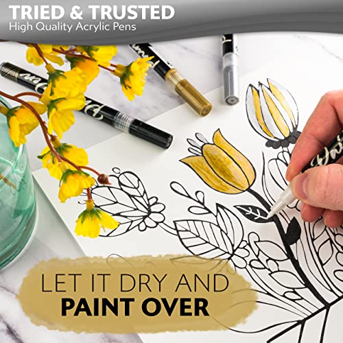 Stylo Acrylic Paint Markers, 4 Metallic Paint Pens Gold Silver Black White - color: Gold, Silver, Black, White