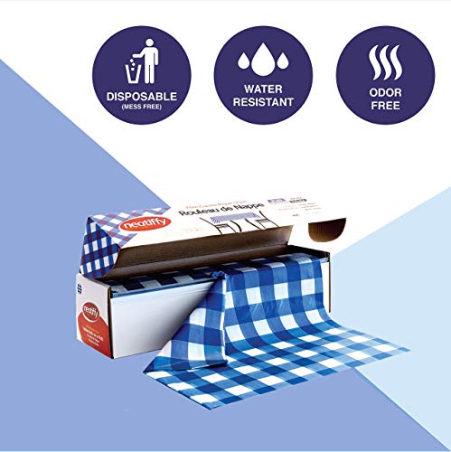 Neatiffy Disposable Plastic Tablecloth Roll | Indoor/Outdoor Table Cover Roll for Rectangle, Square, Round Tables | Picnic, Party, Banquet, Birthdays, Weddings - 54 in x 108 ft - Blue Gingham - color: Blue Gingham