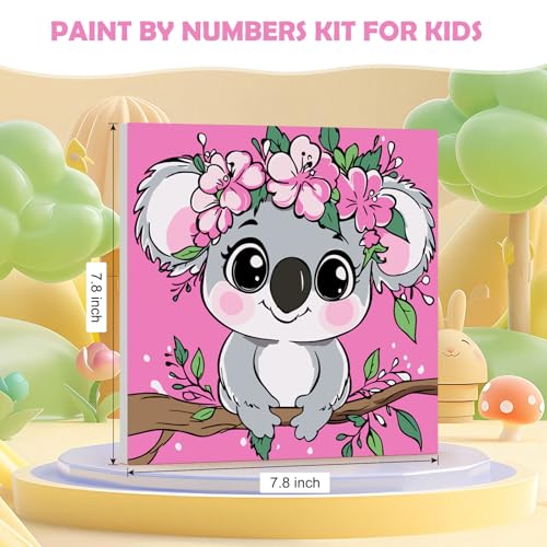 QENSPE 4 Pack Paint by Numbers with Wooden Frame, Cartoon Animals Painting by Number, DIY Cute Animal Acrylic Oil Paints Arts on Canvas, Home Wall Decor Gift 8X8 inch - color: Koala+Fox+Cow+Alpaca