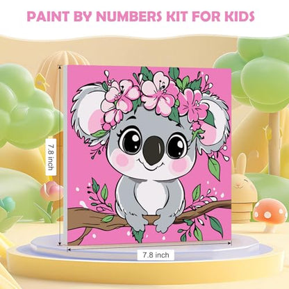 QENSPE 4 Pack Paint by Numbers with Wooden Frame, Cartoon Animals Painting by Number, DIY Cute Animal Acrylic Oil Paints Arts on Canvas, Home Wall Decor Gift 8X8 inch - color: Koala+Fox+Cow+Alpaca