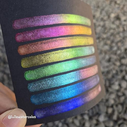 IUILE Handmade Watercolor Paints - Rainbow Dot Card (8 colors). Color Shift, Metallic, Shiny, Shimmer - color: Rainbow Dot