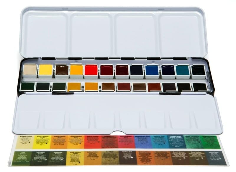 Daniel Smith Color Hand Poured Pan Set with BONUS Metal Box and Empty Half Pans, 24 Units (Pack of 1) - style: 24 Color Set Half Pan with Metal Case and 24 Empty Containers