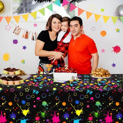 Adirasenotek 3Pcs Art Paint Party Tablecloth Birthday Tablecloth Plastic Table Cloth Disposable Table Cover for Art Party Decorations Neon Glow Black Light Birthday Baby Shower Supplies