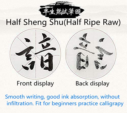 MEGREZ Grid Xuan Paper Chinese Sumi Calligraphy Writing Practice Rice Paper | 7.5cm grid, 100 sheets, half raw ripe xuan rice paper, good ink absorption, beginner student kanji calligraphy practice - size: 7.5 cm/Grid