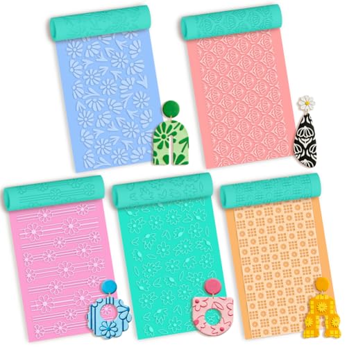 beinkmake 5Pcs Daisy Pattern Polymer Clay Texture Rollers, Plastic Clay Tools with Storage Case for DIY Jewelry Making, Scrapbooking, Pottery Crafting - color: Daisy