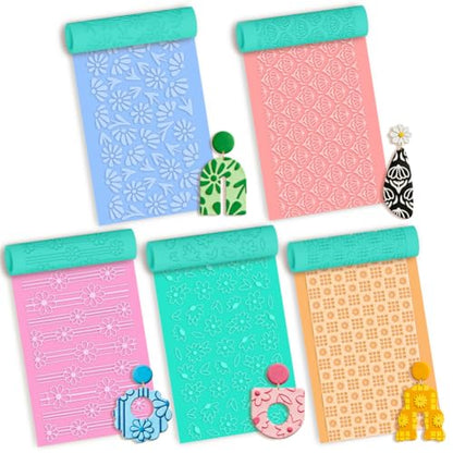 beinkmake 5Pcs Daisy Pattern Polymer Clay Texture Rollers, Plastic Clay Tools with Storage Case for DIY Jewelry Making, Scrapbooking, Pottery Crafting - color: Daisy