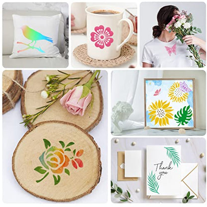 50 PCS Flower Painting Stencils Reusable Flower Stencils for Painting on Wood Rocks Canvas Fabric Glass Pottery 4x4 Inch - color: Flower Plant
