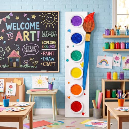 Qunclay 45 x 13 Back to School Giant Palette Art Decor (1pcs, Rectangular) | Giant Paint Palette, Giant Paint Brush Prop, Art Decoration for Classroom Party School Birthday Photo Prop Backdrop - style: Rectangular