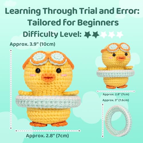 Mewaii Summer Duck Crochet Kit for Beginners, 40% Extra Yarn - color: Blue and Yellow