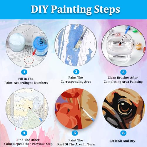 Artunion Framed Paint by Numbers Kit for Adults Beginners & Kids Ages 8-12,Pug Dog Paint by Number with Frame,Dog Animal Paint by Numbers Kit on Canvas 10 * 10 Inch Without Easel - color: ZXT-326-F