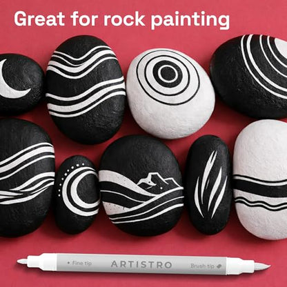 ARTISTRO 5 White Dual-Tip Acrylic Paint Marker Pens for Drawing