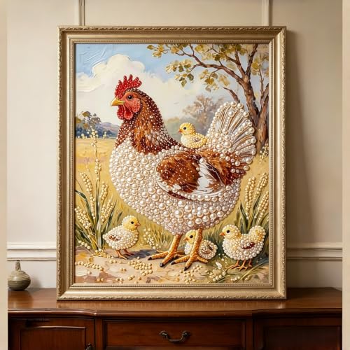 Pearl Diamond Painting Kits for Adults,3D Diamond Art for Chicken 12×16 in - color: PL04-1
