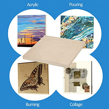 4 Pack 10x10’’ Unfinished Birch Wood Panels Kit for Painting | Studio 3/4’’ Deep Wooden Canvas, Cradle Boards for Acrylic Pouring, Art, Crafts, Epoxy Resin, Laser Engraving Cutting - size: 10'' x 10'' Studio