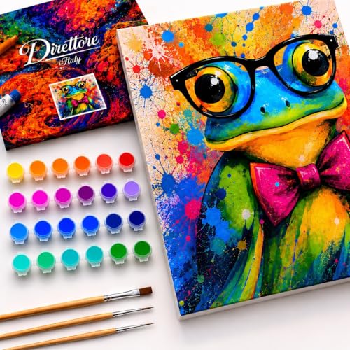 Direttore Italy Paint by Numbers Kit for Adults, Funny Frog with Glasses Pop Art, DIY Acrylic Painting Set on 16x20 Inch Framed Canvas, 24 Paints and 3 Brushes, Colorful Wall Decor for Beginners - color: Pop Art Frog