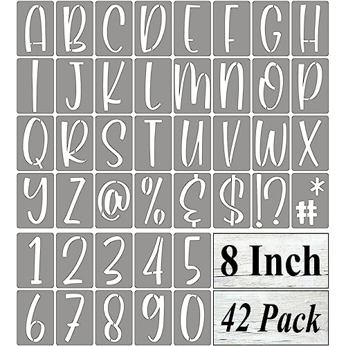 8 Inch Alphabet Letter Stencils for Painting - 42 Pack Letter and Number Stencil Templates with Signs for Painting on Wood, Reusable Letters and Numbers Stencils for Chalkboard Wood Signs & Wall Art - size: 8 Inch