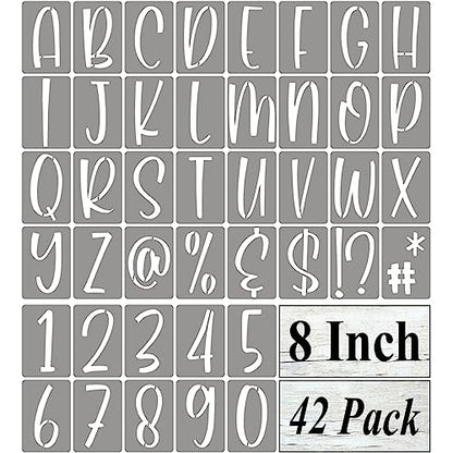 8 Inch Alphabet Letter Stencils for Painting - 42 Pack Letter and Number Stencil Templates with Signs for Painting on Wood, Reusable Letters and Numbers Stencils for Chalkboard Wood Signs & Wall Art - size: 8 Inch