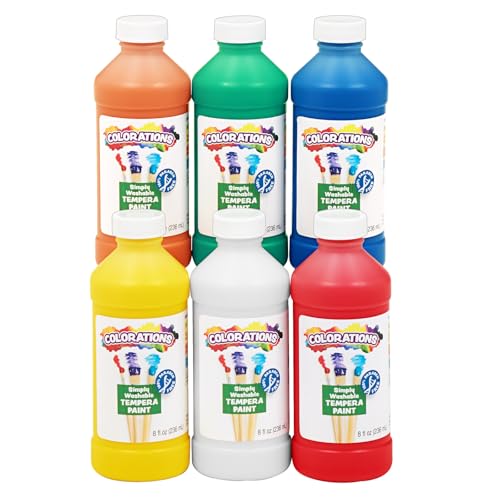 Colorations Paraben-Free Washable Tempera Paint for Kids - 8 Ounce Bottles, Set of 6 Primary Colors, Non-Toxic and Made in The USA - color: Rainbow, 6 Pack