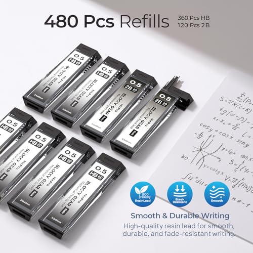 Nicpro 3 Pack Blocky Gear 0.5 mm Metal Mechanical Pencils Set with Case | Lead Drafting Pencil with 480PCS Lead Refills(HB 2B), 4 Erasers, 18 Eraser Refills for Art Writing, Sketching Drawing - style: 0.5mm