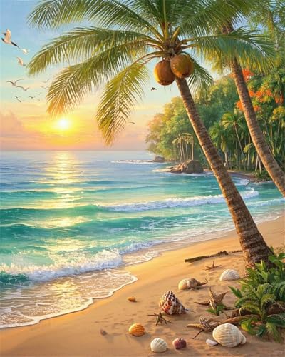 ZRIZQ Beach Paint by Numbers Kit for Adults Beginner,Landscape,16x20 | Full set with rich paints,wooden brushes,rolled canvas.Calming activity.Beginner friendly.Just open and paint. - color: 16"X20"Rolled Canvas-Landscape 11